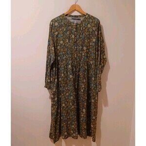 NWOT Gudrun Sjoden Linnea Hemp Maxi Dress Floral Button Front XL Lagenlook